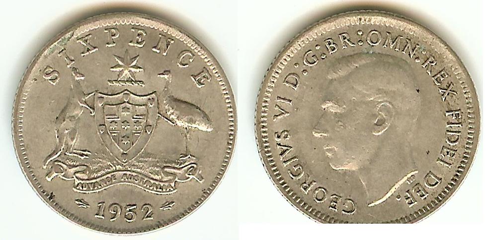 Australian 6 Pence 1952 VF/EF+